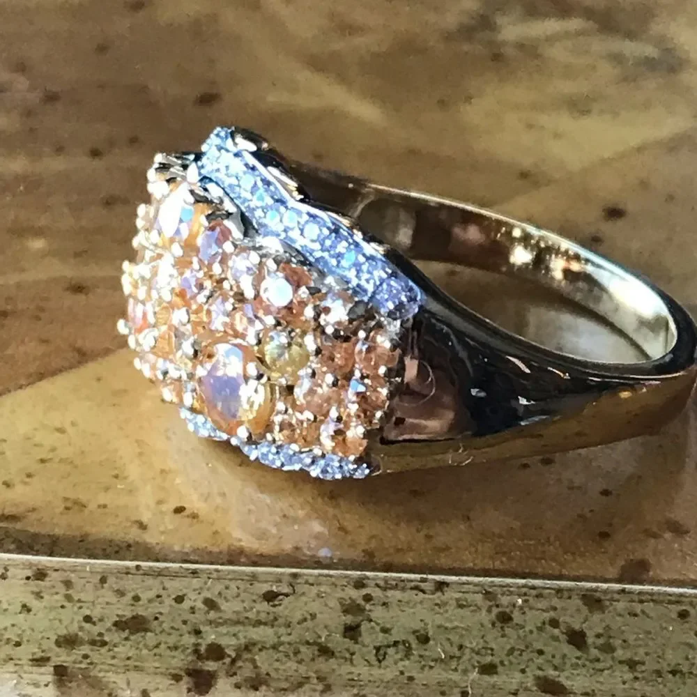 Natural Fanta Garnet Sterling Silver Cocktail Ring Size 10